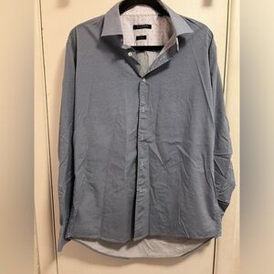 16 1/2, 34/35 blue patterned Isaac Mizrahi men’s dress shirt.